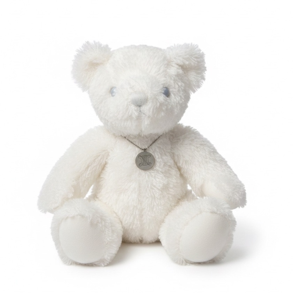 🐻‍❄️ CELINE Vintage White Teddy Bear Plush With Celine Triomphe Necklace RARE!